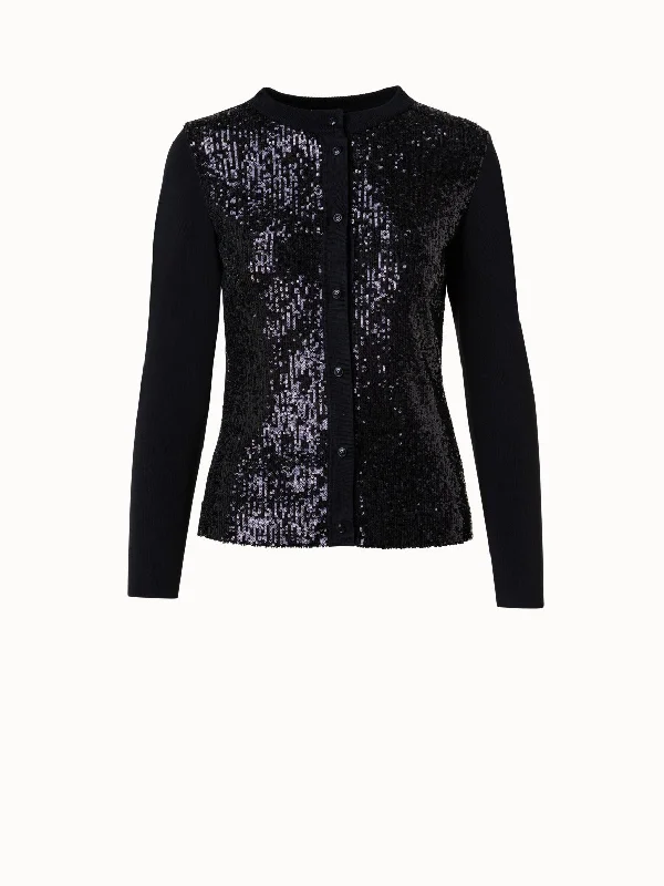 Silk Knit Cardigan with Sequins Front