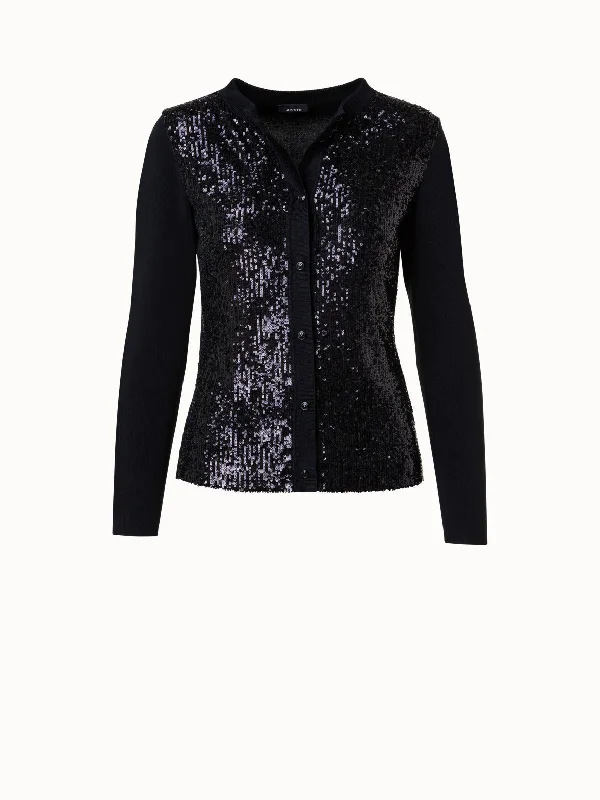 Silk Knit Cardigan with Sequins Front