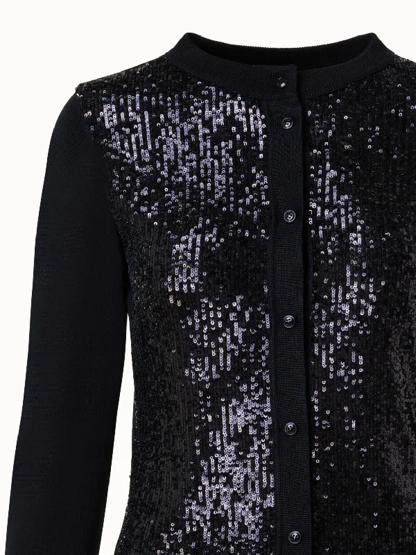 Silk Knit Cardigan with Sequins Front