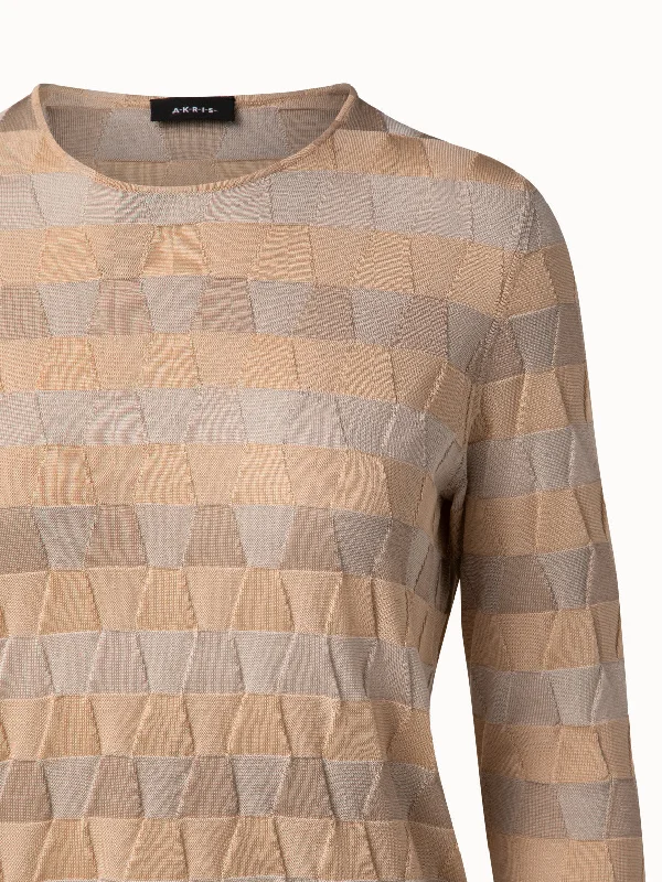 Silk Knit Pullover in Trapezoid Jacquard