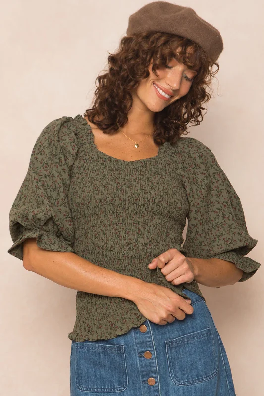 Teagan Top in Green Floral