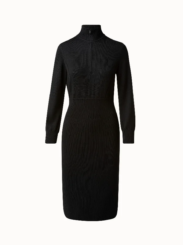 Wool Rib Knit Dress With Blouson Top