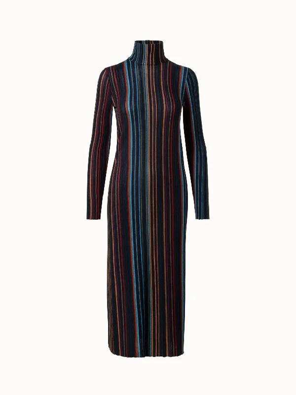 Wool Silk Knit Tube Dress with Small Irregular Stripes