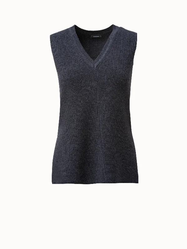 Wool Stretch Rib V-neck Tunic